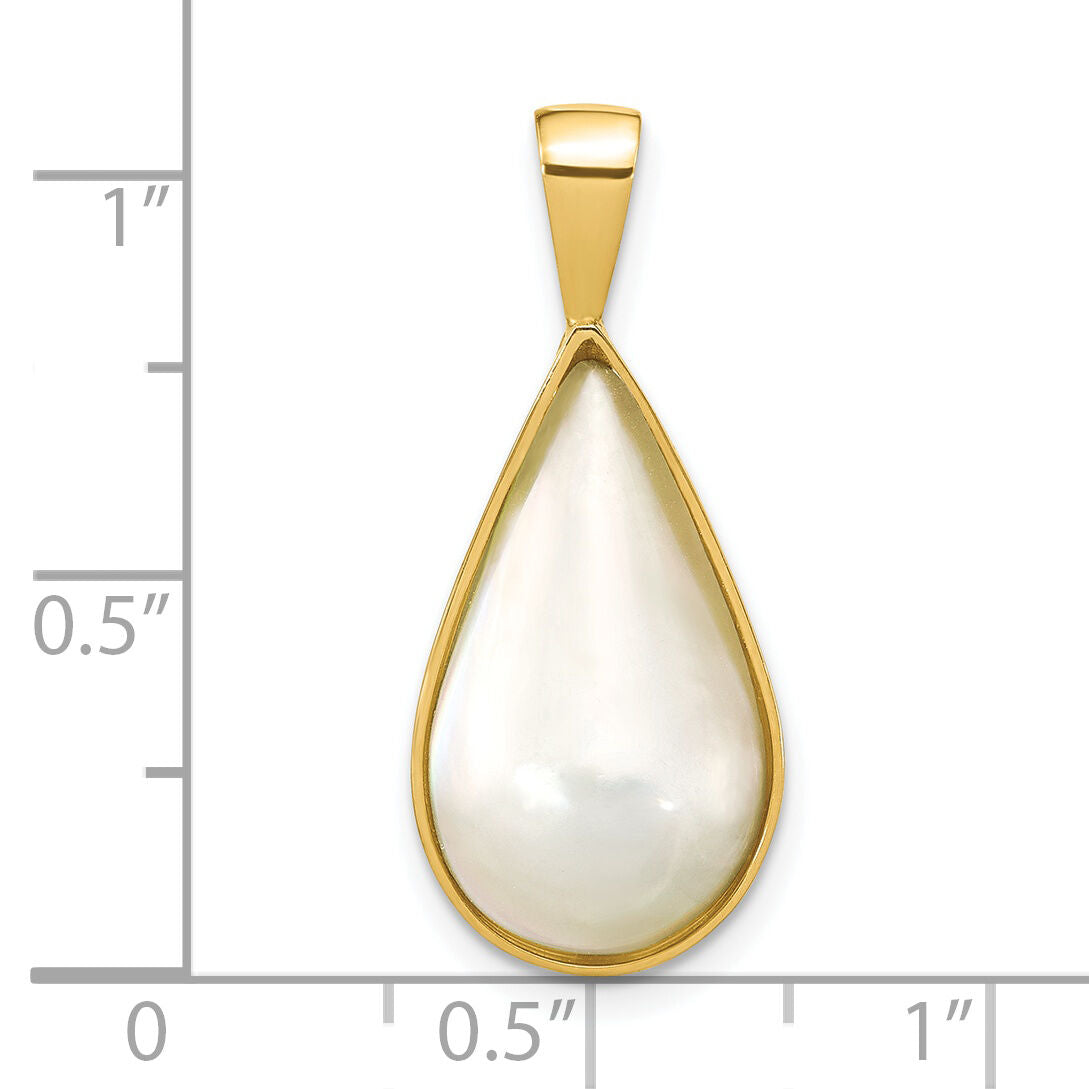 14K 10x18mm White Teardrop Saltwater Mabe Pearl Pendant-XF789