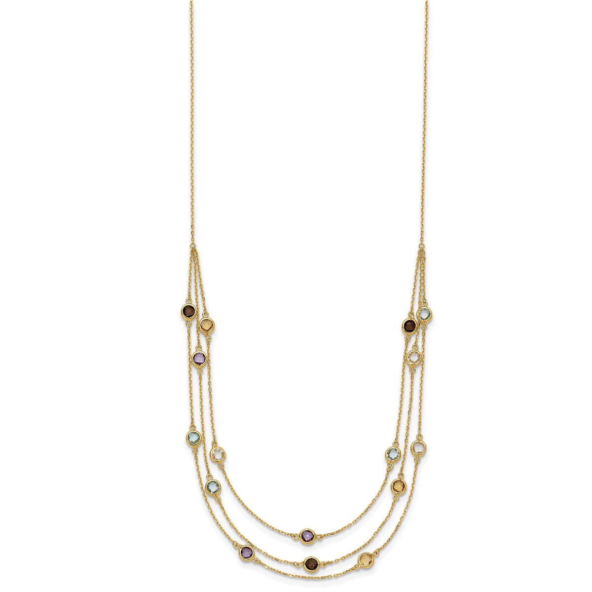 14K Smoky Quartz White Quartz/BT/CI/AM 3-strand 17in Necklace-XF790-17