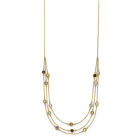 14K Smoky Quartz White Quartz/BT/CI/AM 3-strand 17in Necklace-XF790-17