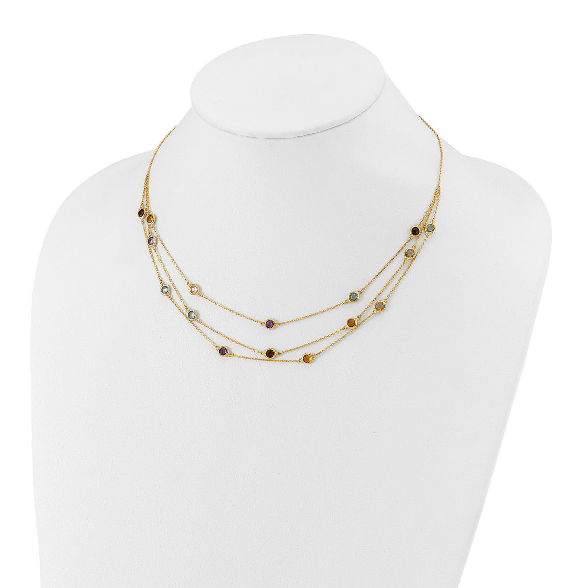 14K Smoky Quartz White Quartz/BT/CI/AM 3-strand 17in Necklace-XF790-17