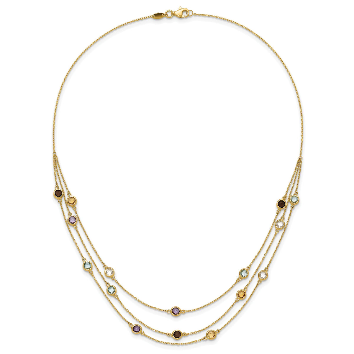 14K Smoky Quartz White Quartz/BT/CI/AM 3-strand 17in Necklace-XF790-17