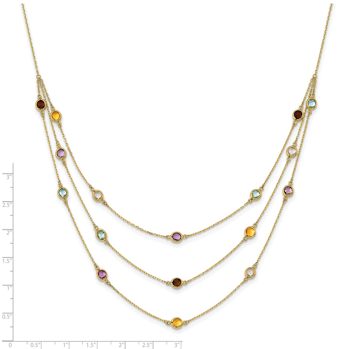 14K Smoky Quartz White Quartz/BT/CI/AM 3-strand 17in Necklace-XF790-17