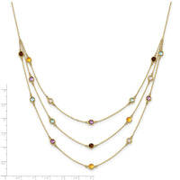 14K Smoky Quartz White Quartz/BT/CI/AM 3-strand 17in Necklace-XF790-17