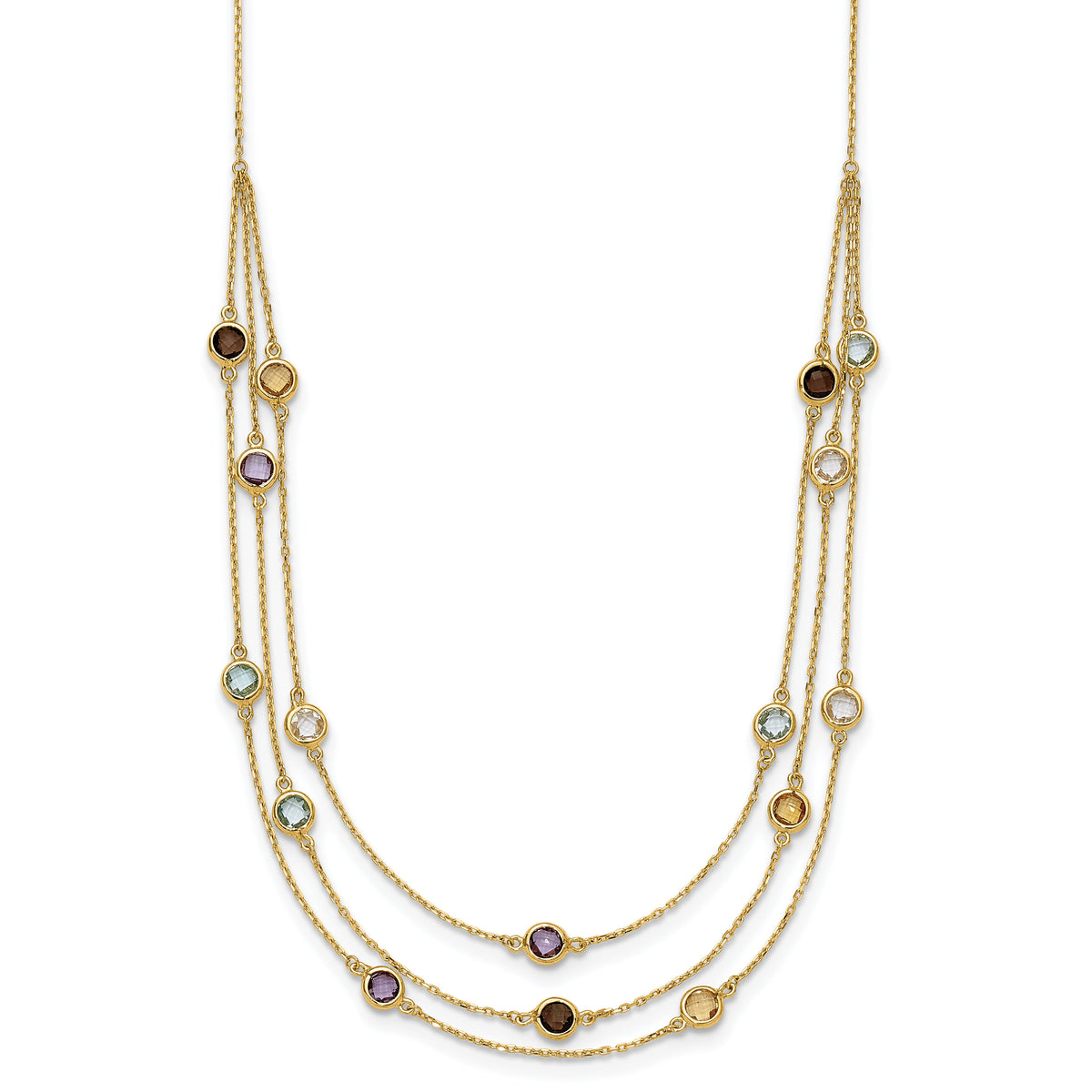 14K Smoky Quartz White Quartz/BT/CI/AM 3-strand 17in Necklace-XF790-17