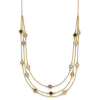 14K Smoky Quartz White Quartz/BT/CI/AM 3-strand 17in Necklace-XF790-17
