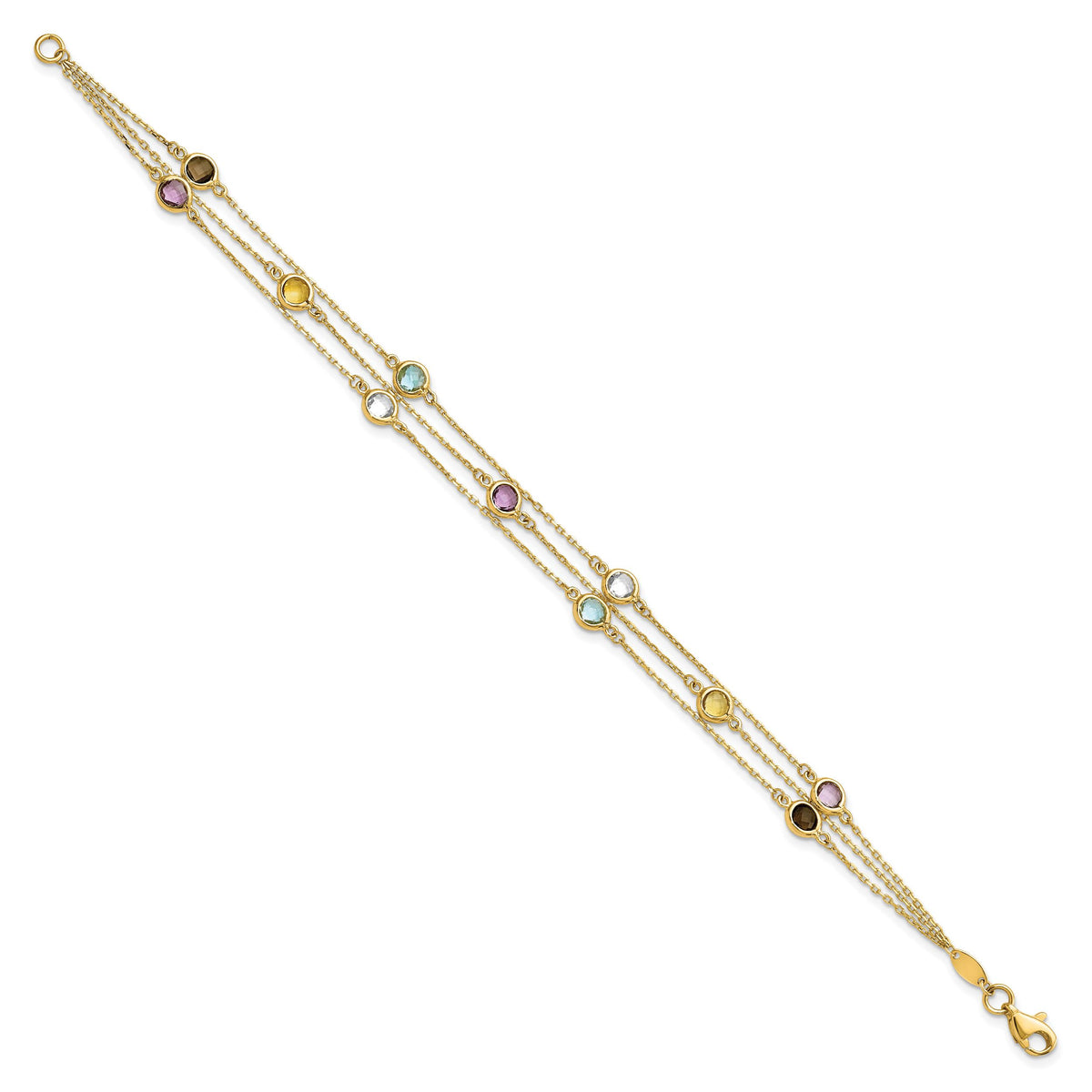 14K Smoky Quartz White Quartz/BT/CI/AM 3-strand 7.5in Bracelet-XF790-7.5
