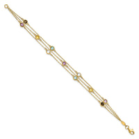 14K Smoky Quartz White Quartz/BT/CI/AM 3-strand 7.5in Bracelet-XF790-7.5