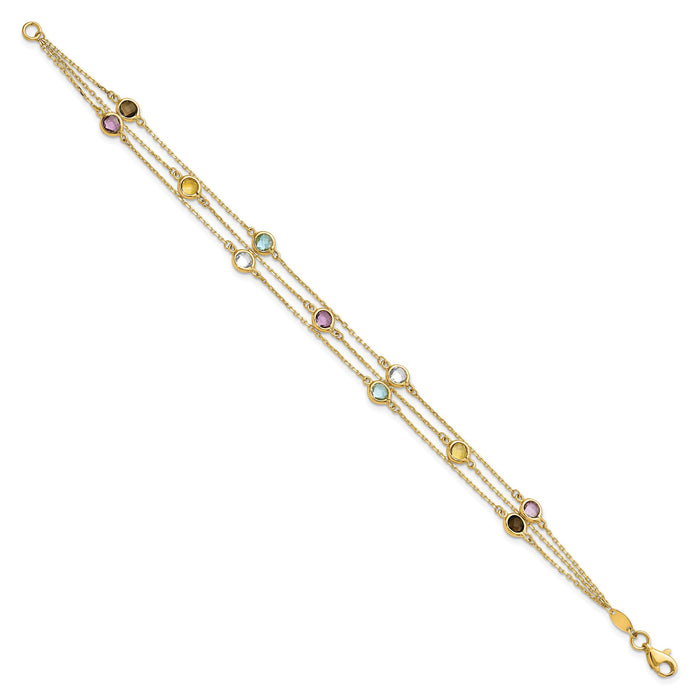 14K Smoky Quartz White Quartz/BT/CI/AM 3-strand 7.5in Bracelet-XF790-7.5