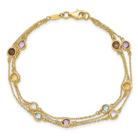 14K Smoky Quartz White Quartz/BT/CI/AM 3-strand 7.5in Bracelet-XF790-7.5