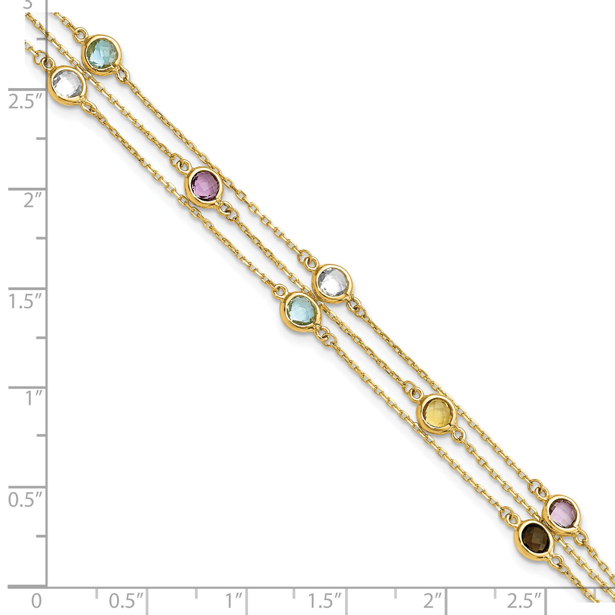 14K Smoky Quartz White Quartz/BT/CI/AM 3-strand 7.5in Bracelet-XF790-7.5