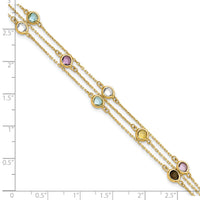 14K Smoky Quartz White Quartz/BT/CI/AM 3-strand 7.5in Bracelet-XF790-7.5