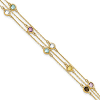 14K Smoky Quartz White Quartz/BT/CI/AM 3-strand 7.5in Bracelet-XF790-7.5