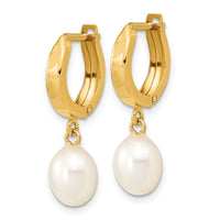 14K 6-7mm Rice White FWC Pearl Hoop Dangle Earrings-XF792E