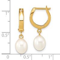 14K 6-7mm Rice White FWC Pearl Hoop Dangle Earrings-XF792E