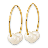 14K 6-7mm Semi-round White FWC Pearl Hoop Dangle Earrings-XF793E