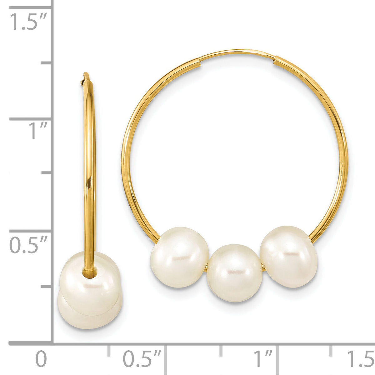 14K 6-7mm Semi-round White FWC Pearl Hoop Dangle Earrings-XF793E