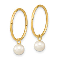 14K 5-6mm Round White FWC Pearl Hoop Earrings-XF794E