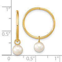 14K 5-6mm Round White FWC Pearl Hoop Earrings-XF794E