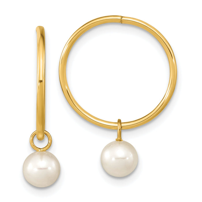 14K 5-6mm Round White FWC Pearl Hoop Earrings-XF794E