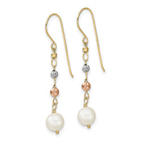 14K Two Tone D/C Freshwater Cultured Pearls Dangle Earrings-XF795E