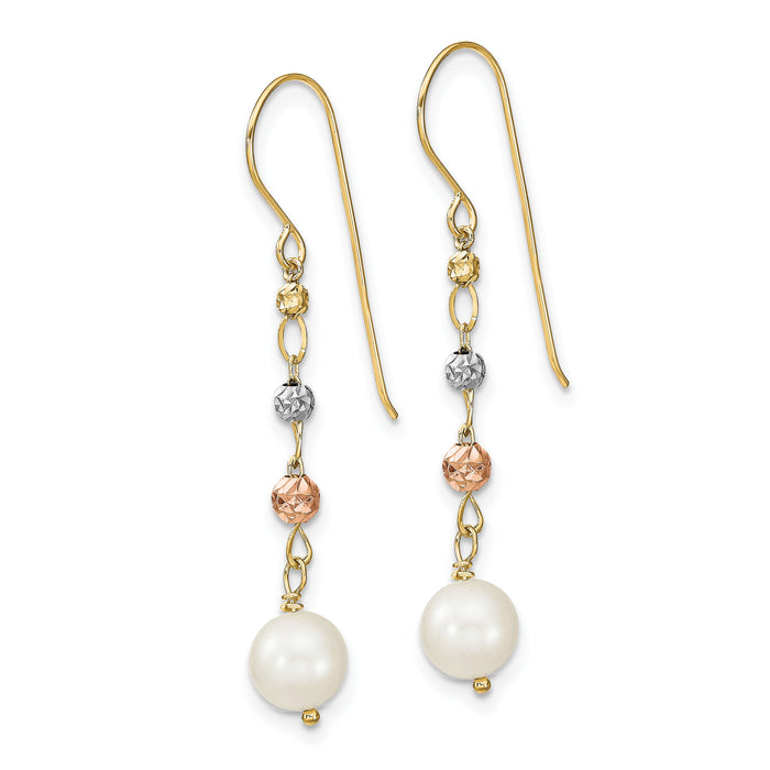 14K Two Tone D/C Freshwater Cultured Pearls Dangle Earrings-XF795E