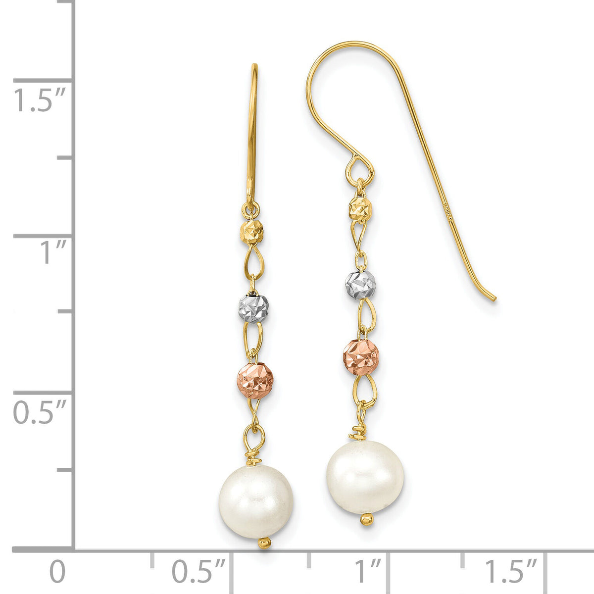 14K Two Tone D/C Freshwater Cultured Pearls Dangle Earrings-XF795E