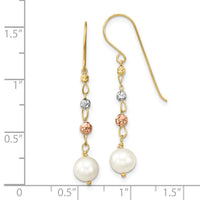 14K Two Tone D/C Freshwater Cultured Pearls Dangle Earrings-XF795E