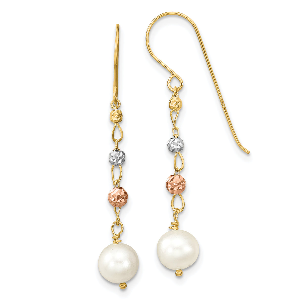 14K Two Tone D/C Freshwater Cultured Pearls Dangle Earrings-XF795E