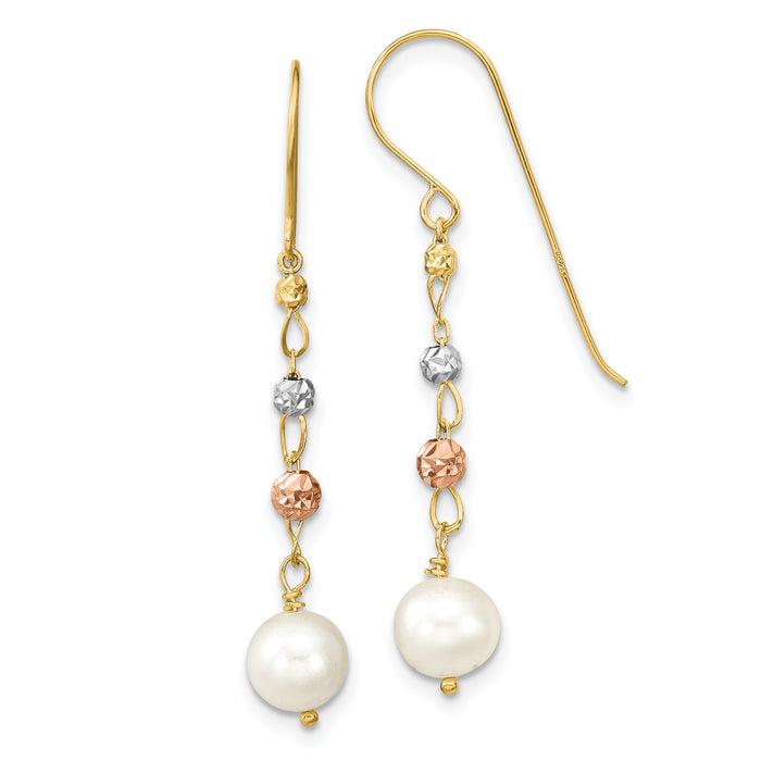 14K Two Tone D/C Freshwater Cultured Pearls Dangle Earrings-XF795E
