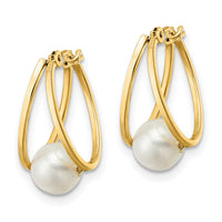 14k Polished Freshwater Cultured Pearl Hoop Earrings-XF798E