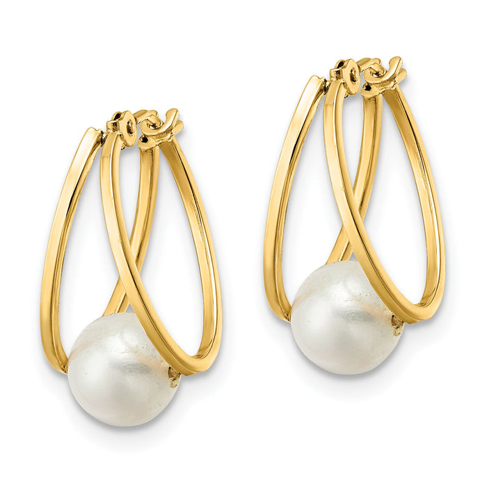 14k Polished Freshwater Cultured Pearl Hoop Earrings-XF798E