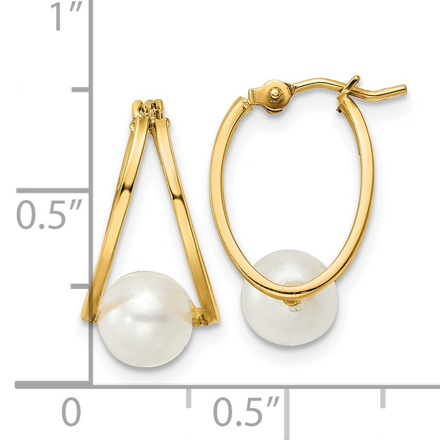 14k Polished Freshwater Cultured Pearl Hoop Earrings-XF798E