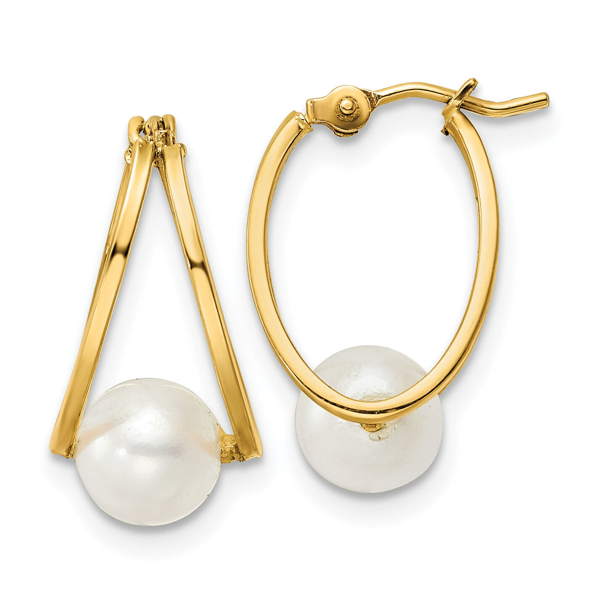 14k Polished Freshwater Cultured Pearl Hoop Earrings-XF798E