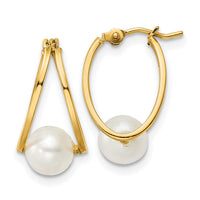 14k Polished Freshwater Cultured Pearl Hoop Earrings-XF798E