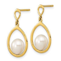 14K 6-7mm Teardrop White FWC Pearl Dangle Earrings-XF799E