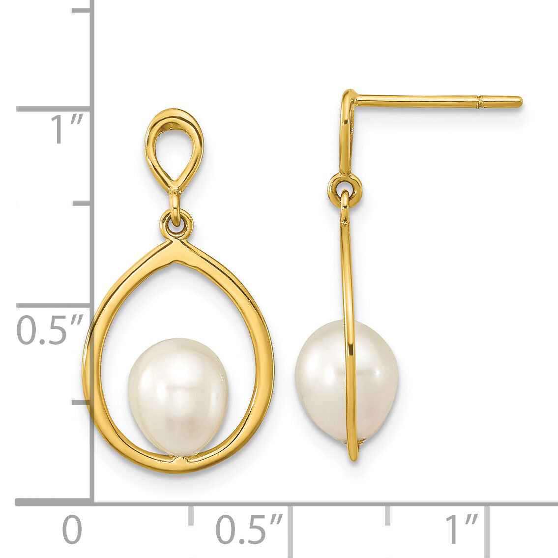 14K 6-7mm Teardrop White FWC Pearl Dangle Earrings-XF799E