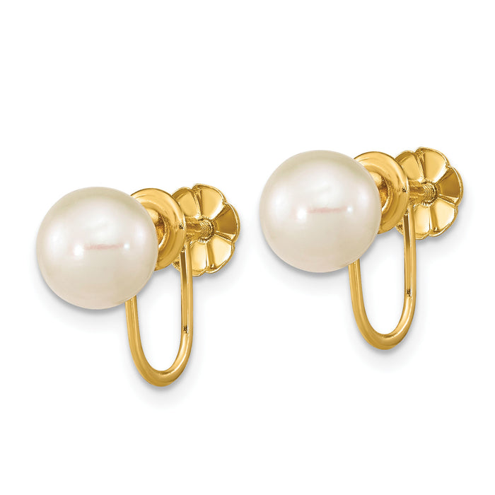 14K 7-8mm Round White FWC Pearl Non-pierced Earrings-XF801E