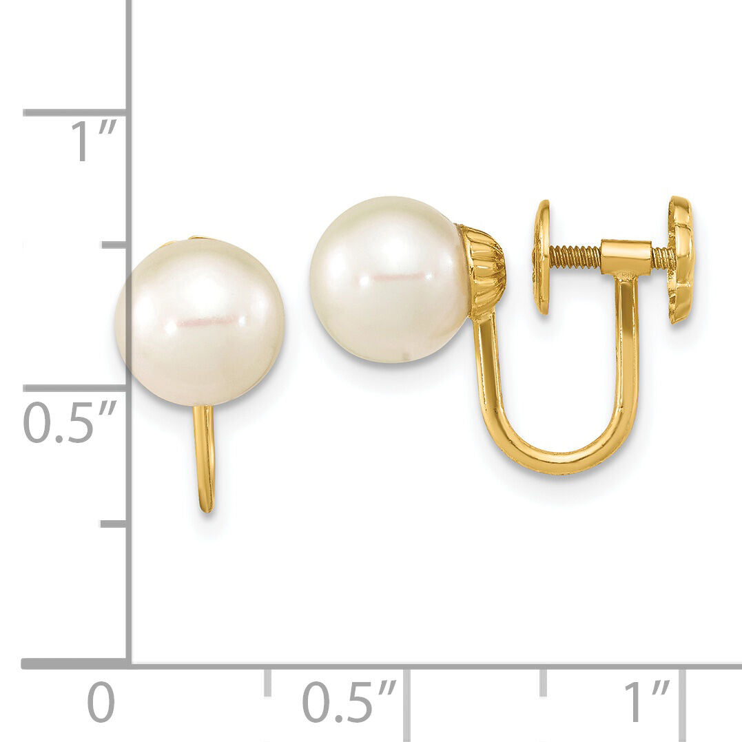 14K 7-8mm Round White FWC Pearl Non-pierced Earrings-XF801E