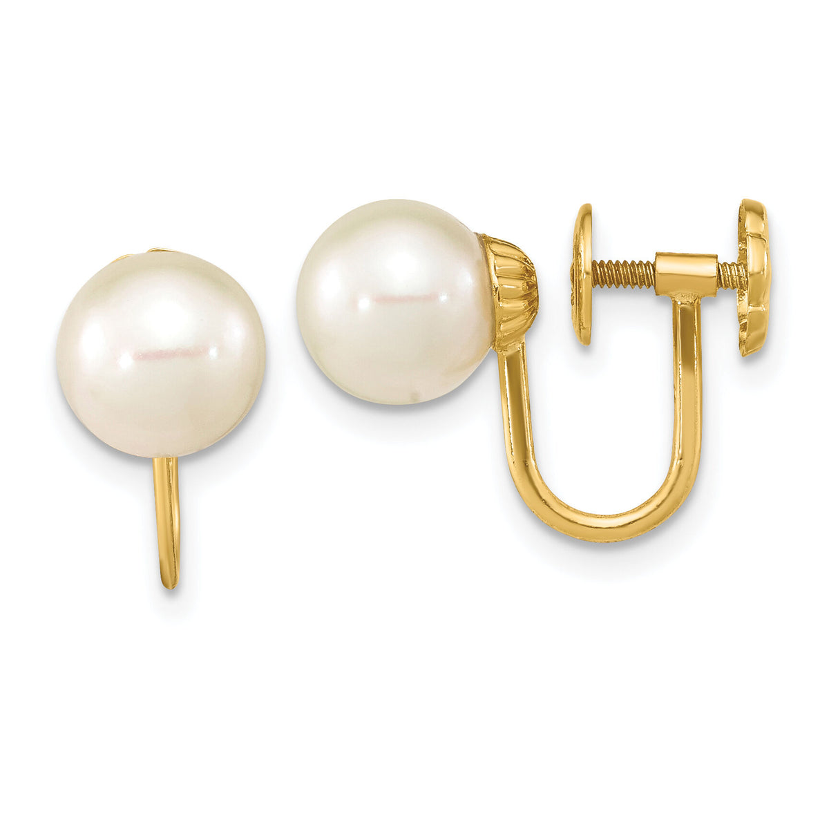 14K 7-8mm Round White FWC Pearl Non-pierced Earrings-XF801E