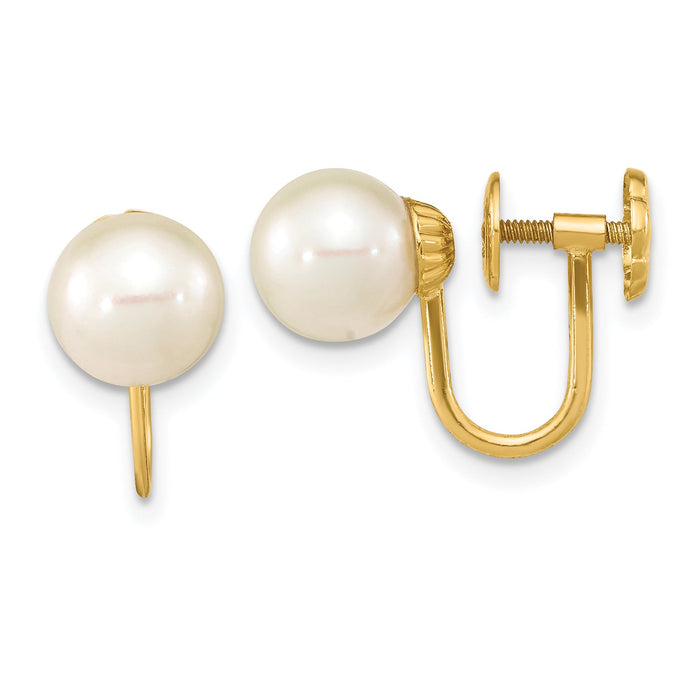 14K 7-8mm Round White FWC Pearl Non-pierced Earrings-XF801E