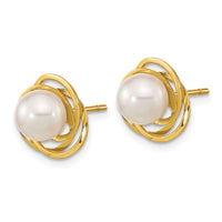 14K 6-7mm Round White Saltwater Akoya Pearl Cultured Post Earrings-XF802E