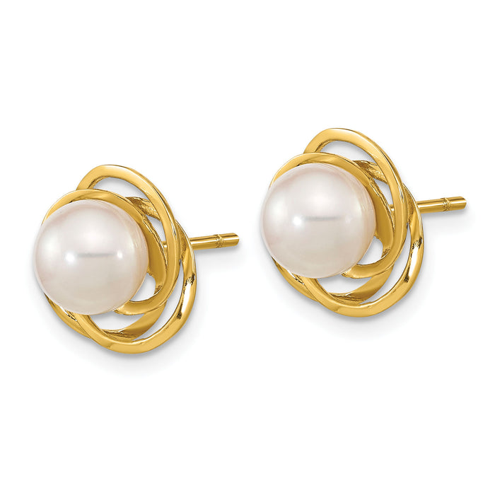 14K 6-7mm Round White Saltwater Akoya Pearl Cultured Post Earrings-XF802E