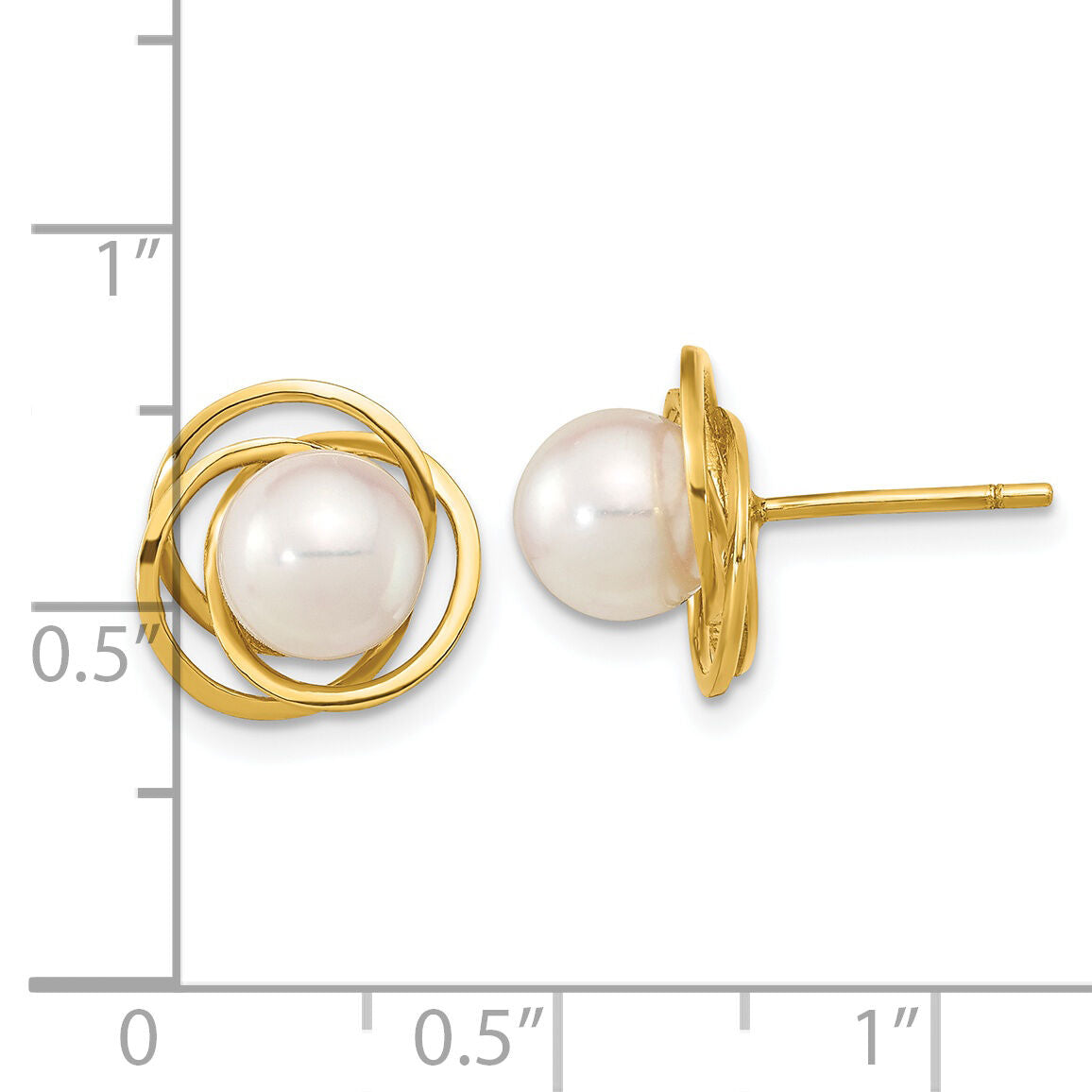 14K 6-7mm Round White Saltwater Akoya Pearl Cultured Post Earrings-XF802E