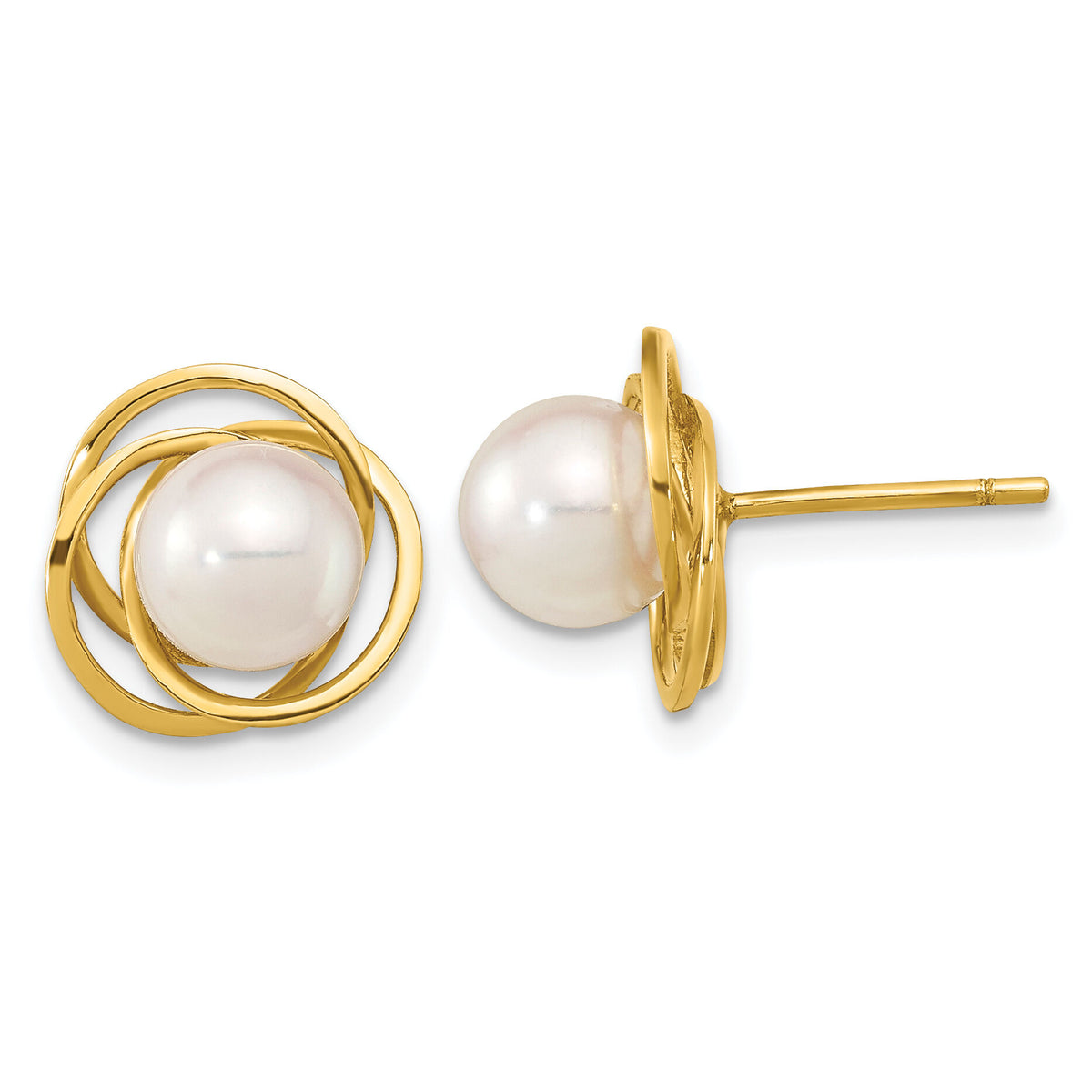 14K 6-7mm Round White Saltwater Akoya Pearl Cultured Post Earrings-XF802E