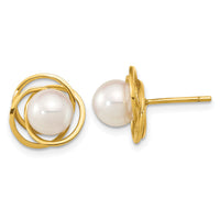 14K 6-7mm Round White Saltwater Akoya Pearl Cultured Post Earrings-XF802E