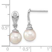 14K WG 7-8mm Round White Saltwater Akoya Pearl .03ct Dia. Dangle Earrings-XF804E