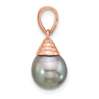 14K Rose Gold 9-10mm Teardrop Black Saltwater Tahitian Pearl Pendant-XF808