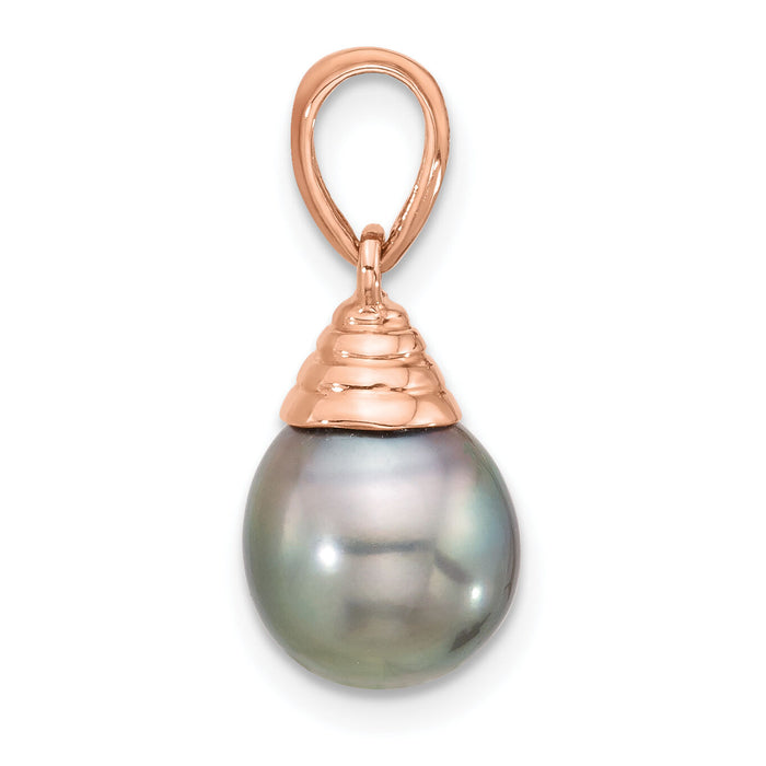14K Rose Gold 9-10mm Teardrop Black Saltwater Tahitian Pearl Pendant-XF808