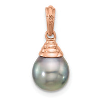14K Rose Gold 9-10mm Teardrop Black Saltwater Tahitian Pearl Pendant-XF808