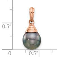 14K Rose Gold 9-10mm Teardrop Black Saltwater Tahitian Pearl Pendant-XF808